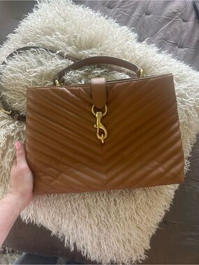 Rebecca Minkoff Tan Quilted Leather Top Handle Shoulder Bag with Gold Hardware